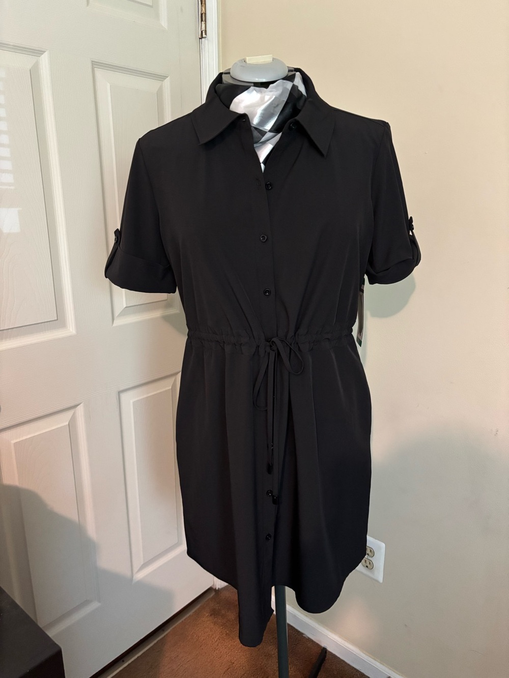Halston Heritage Black Short-Sleeve Shirt Dress